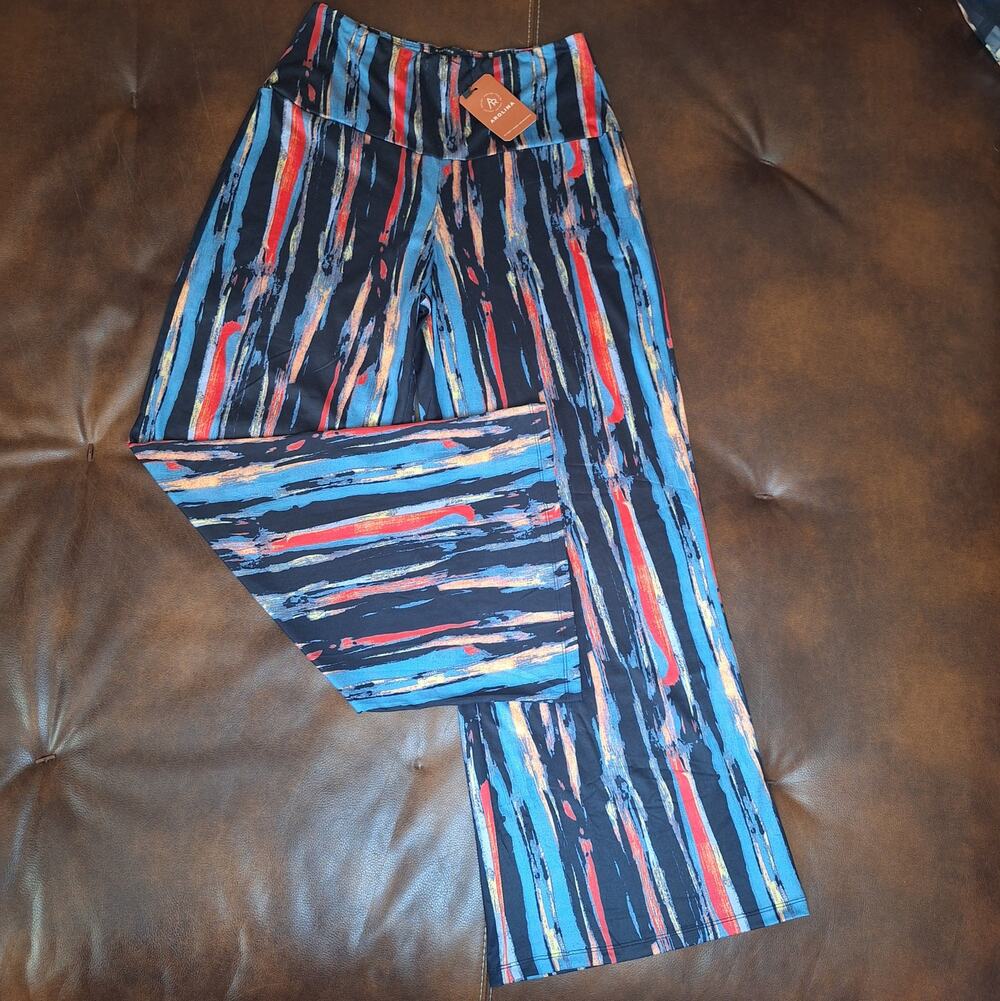 Arolina Womens Abstract Wide Leg Palazzo Pants High Waist Stretch NWT DS - M